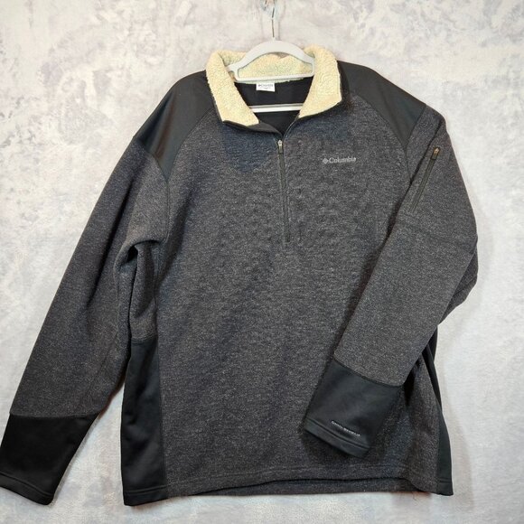 Columbia Mens XL 1/4 Zip Charcoal Gray Pullover Sherpa Collar Omni-Shield Logo - Picture 1 of 10